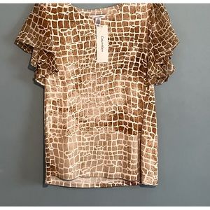 SELLING CALVIN KLEIN BLOUSE 👚 SIZE S  COLOR BROWN and TAN BNWT FlUTTER SLEEVE
